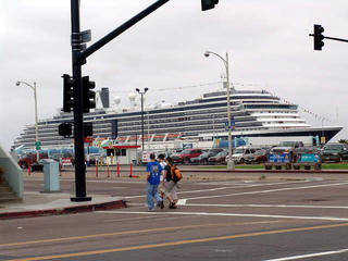 San Diego Harbor with huge ship