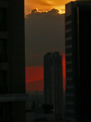 Sunset between buildings