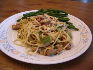 Spicy Chicken Spaghetti and Lemon Garlic Green Beans