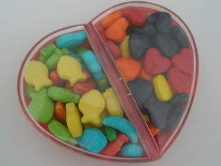 Sweets in heart-shaped box
