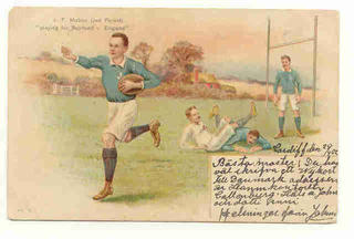 "Playing for Scotland v England" rugby postcard c1900