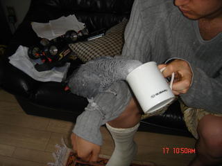 Taghi trying to drink from a cup