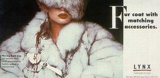 Fur coat with matching accessories.